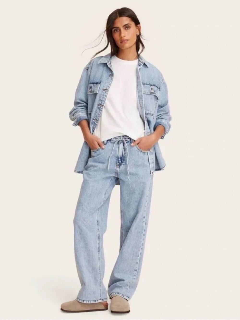Parke x Target Light Wash Women's Size 16 Mid-Rise Drawstring‎ Baggy Jeans
